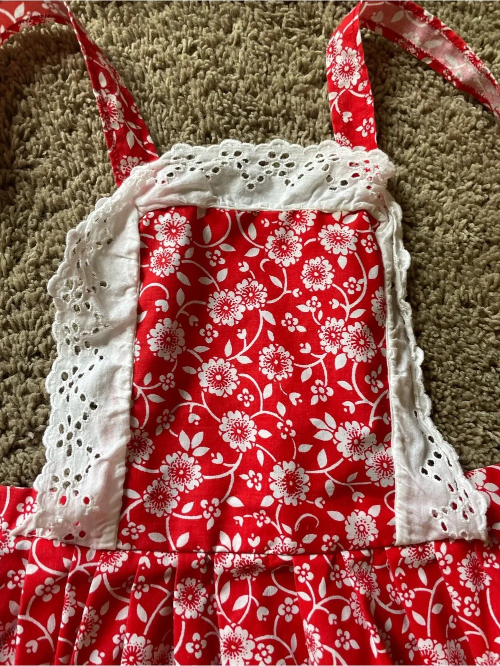Vtg 70's Prairie Pinafore Apron Dress Bonnet Set Cottagecore Youth or Adult XS